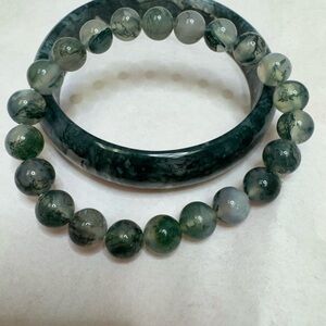 Elegant Green Agates Bracelet and Bangle Set